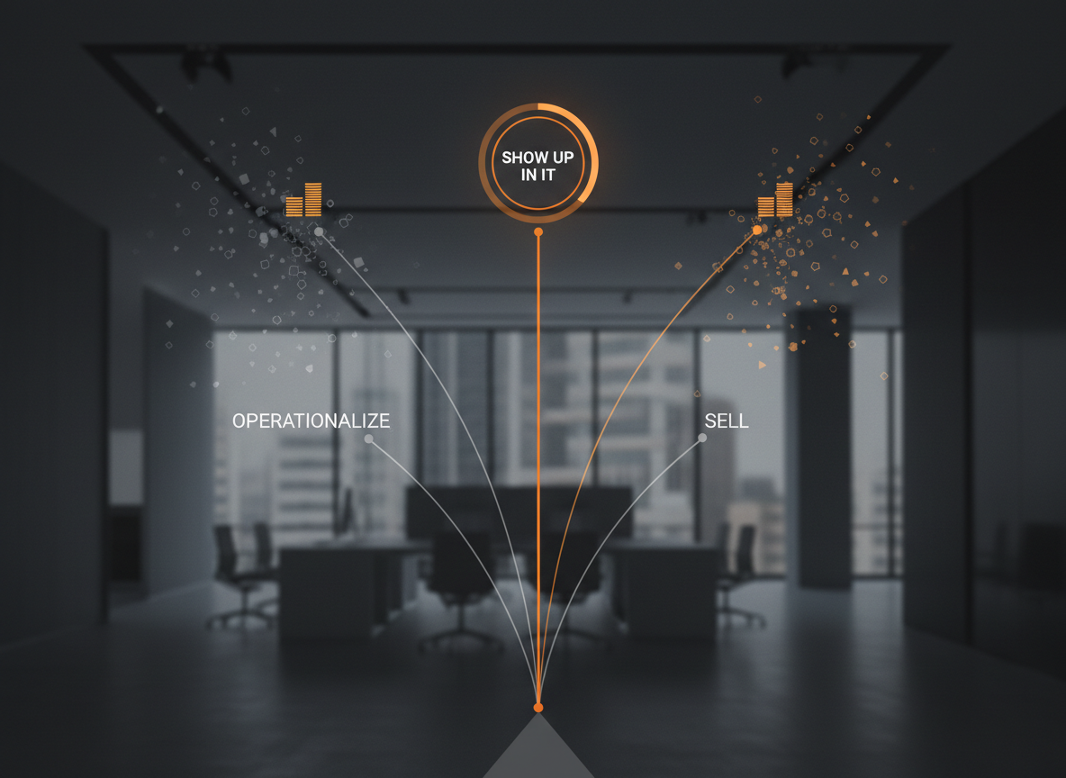 Three AI strategy paths with the LLM visibility option highlighted, illustrating the top B2B revenue driver in 2026